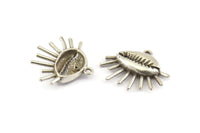 Silver Shell Charm, 2 Antique Silver Plated Brass Cowrie Shell Charms With 1 Loop, Findings, Pendants, Earrings (27x23mm) N1000