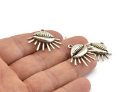 Silver Shell Charm, 2 Antique Silver Plated Brass Cowrie Shell Charms With 1 Loop, Findings, Pendants, Earrings (27x23mm) N1000