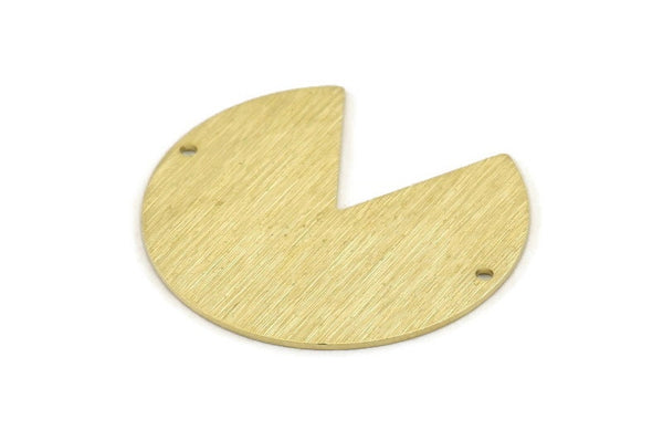 Brass Circle Charm, 4 Textured Raw Brass Pizza Slice Pendants With 2 Holes, Findings (37x34x0.80mm) M209