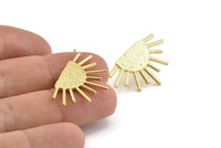 Gold Sun Earring, 2 Gold Plated Brass Sunshine Stud Earrings (29x17mm) N0903