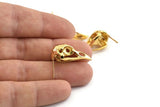 Gold Bird Earring, 2 Gold Plated Brass Bird Skull Stud Earrings (26x11x6mm) N0958