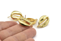 Gold Shell Earring, 2 Gold Plated Brass Cowrie Shell Stud Earrings With 1 Loop, Findings (25x17mm) N0911
