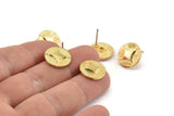 Gold Earring Posts, 2 Gold Plated Brass Round Earring Stud (15mm) N795