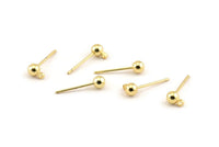 Gold Ball Earring, 12 Gold Plated Ball Stud Earrings - Pad With 4mm Hole Hook BS 1799