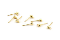 Gold Ball Earring, 12 Gold Plated Ball Stud Earrings - Pad With 4mm Hole Hook BS 1799