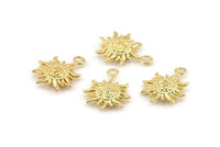 Gold Sun Charm, 4 Gold Plated Brass Sun Charms With 1 Loop, Findings (19x14xmm) N1198