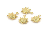 Gold Sun Charm, 4 Gold Plated Brass Sun Charms With 1 Loop, Findings (19x14xmm) N1198