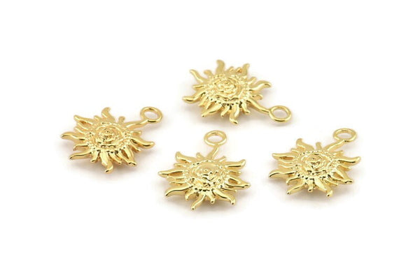 Gold Sun Charm, 4 Gold Plated Brass Sun Charms With 1 Loop, Findings (19x14xmm) N1198