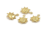 Gold Sun Charm, 4 Gold Plated Brass Sun Charms With 1 Loop, Findings (19x14xmm) N1198