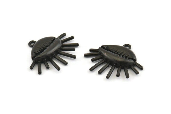 Black Shell Charm, 2 Oxidized Black Brass Cowrie Shell Charms With 1 Loop, Findings, Pendants, Earrings (27x23mm) N1000