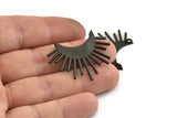 Moon and Sun, 2 Oxidized Black Brass Crescent Moon and Semi Sun Ethnic Pendants With 2 Loops, Findings (37x21x0.80mm) N0976 H0964