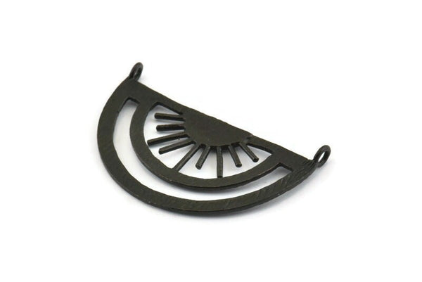 Black Sun Pendant, 2 Oxidized Black Brass Sunshine Pendant With 2 Loops (37x21x0.80mm) N0970 H1077