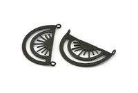 Black Sun Pendant, 2 Oxidized Black Brass Sunshine Pendant With 2 Loops (37x21x0.80mm) N0970 H1077
