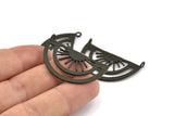Black Sun Pendant, 2 Oxidized Black Brass Sunshine Pendant With 2 Loops (37x21x0.80mm) N0970 H1077