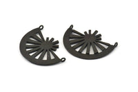 Black Ethnic Pendant, 2 Oxidized Black Brass Semi Circle Pendant With 2 Loops (36x27mm) N0972