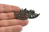 Black Ethnic Pendant, 2 Oxidized Black Brass Semi Circle Pendant With 2 Loops (36x27mm) N0972