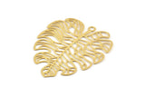 Gold Leaf Charm, 4 Gold Plated Brass Leaf Charms, With 1 Loop And 1 Hole, Findings (35x29x0.30mm) D1671