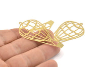 Gold Air Balloon Charm, 4 Gold Plated Brass Air Balloon Charms With 1 Loop, Findings (52x27x0.30mm) D1685