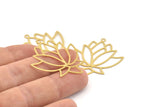 Gold Flower Charm, 6 Gold Plated Brass Lotus Flower Charms With 1 Loop, Findings (37x33x0.30mm) D1693