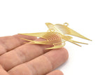 Gold Bird Charm, 4 Gold Plated Brass Bird Charms With 1 Loop, Findings (49x24x0.30mm) D1700