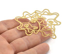 Gold Face Charm, 2 Gold Plated Brass Girl Face Charms With 1 Hole, Findings (59x43x0.40mm) D1687