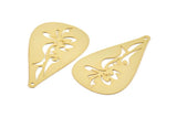 Gold Drop Charm, 4 Gold Plated Brass Drop Charms With 1 Hole, Findings (44x27x0.30mm) D1697