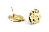 Gold Irregular Earring, 4 Gold Plated Brass Irregular Stud Earrings With 1 Loop (20x14mm) N1226