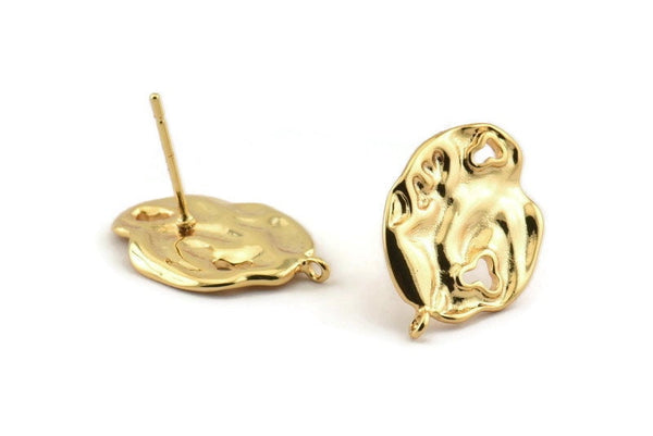 Gold Irregular Earring, 4 Gold Plated Brass Irregular Stud Earrings With 1 Loop (20x14mm) N1226