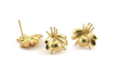 Gold Fly Earring, 4 Gold Plated Brass Fly Stud Earrings With 1 Loop (15x16mm) N1172