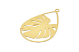 Gold Drop Charm, 4 Gold Plated Brass Monstera Charms With 1 Loop, Findings (47x30x0.30mm) D1683