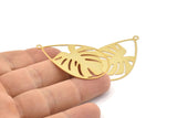 Gold Drop Charm, 4 Gold Plated Brass Monstera Charms With 1 Loop, Findings (47x30x0.30mm) D1683