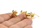 Gold Flower Earring, 2 Gold Plated Brass Flower Stud Earrings With 1 Loop (15x14mm) N1204