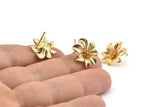 Gold Flower Earring, 4 Gold Plated Brass Flower Stud Earrings (16x15mm) N1169