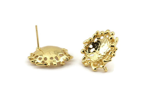 Gold Irregular Earring, 2 Gold Plated Brass Irregular Stud Earrings With 1 Loop (20mm) N1164