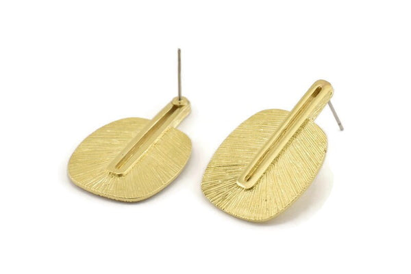 Brass Earring Post, 2 Posts Raw Brass Textured Earrings (32x21x1mm) N1163