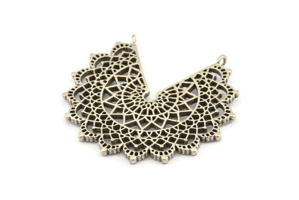 Silver Ethnic Pendant,  Antique Silver Plated Brass Ethnic Motif Pendants With 2 Loops, Findings, Charms (46x43mm) N1041