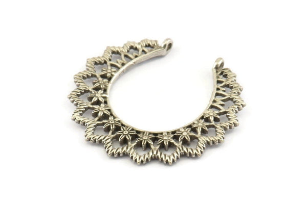 Silver Leaf Charm, Antique Silver Plated Brass Leaf Pendants With 2 Loops, Earrings, Findings (40x38x2mm) N1039