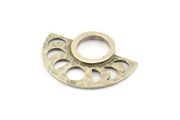 Moon Phases Pendant, Antique Silver Plated Brass Semi Circle Pendants, Earring Findings (29x22x1.2mm) N1004
