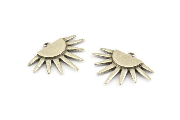 Silver Sun Charm, 2 Antique Silver Plated Brass Sunshine Charms With 1 Loop, Pendants, Earrings (29x22x1.5mm) N1050