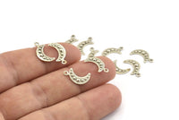Silver Moon Charm, 24 Antique Silver Plated Brass Textured Horn Charms With 1 Loop, Pendant, Jewelry Finding (14x4x1mm) A0941