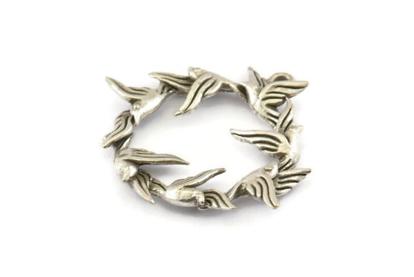 Silver Birds Charm,  Antique Silver Plated Brass Birds Charms With 1 Loops, Pendants, Findings (35mm) N1003