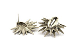 Silver Shell Earring, 2 Antique Silver Plated Brass Cowrie Shell Stud Earrings, Findings (34x31mm) N1006