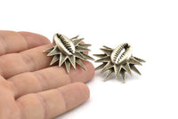 Silver Shell Earring, 2 Antique Silver Plated Brass Cowrie Shell Stud Earrings, Findings (34x31mm) N1006