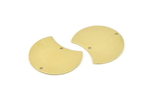 Brass Moon Charm, 6 Raw Brass Moon Stamping Blanks With 2 Holes, Connectors (28x21x0.80mm) M051