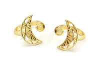 Gold Ring Setting,  Gold Plated Brass Moon And Planet Ring With 1 Stone Settings - Pad Size 6mm N1273