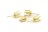 Gold Claw Earring, 4 Gold Plated Brass 4 Claw Stud Earrings (23mm) N1136