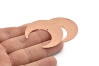 Copper Moon Charm, 4 Raw Copper Crescent Moon Charms With 2 Holes, Connectors (42x16x0.80mm) M310