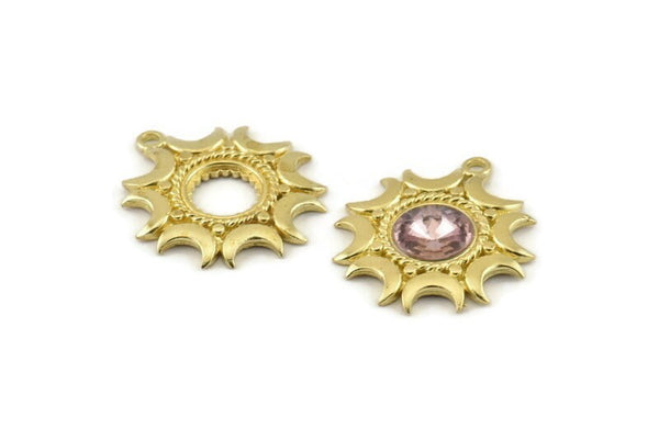 Brass Moon Charm, Raw Brass Moon Pendants With 1 Loop, Stone Setting - Pad Size 10mm (32x28mm) N1291