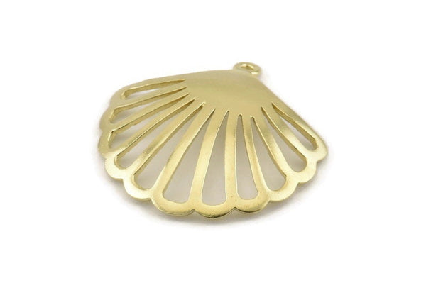 Brass Shell Charm, Raw Brass Sea Shell Pendants With 1 Loop (31x32x1mm) N1293