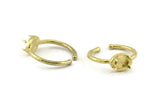 Brass Ring Settings, 10 Raw Brass Adjustable 4 Claw Ring - Ring Stone Setting - Pad Size 6x4mm N1297